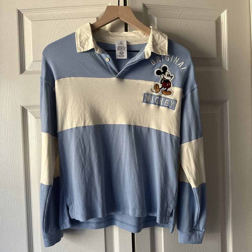 Disney’s Original Mickey Mouse Long Sleeve Polo Shirt Blue & White - Kids Size L